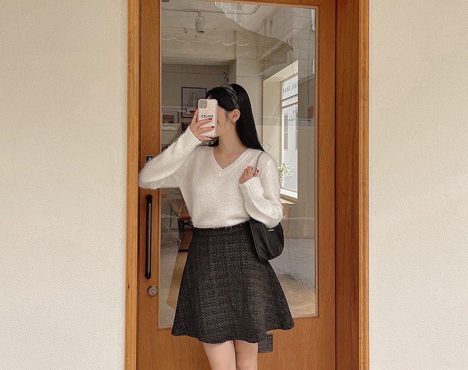 韓国 ウール混ツイードフレアミニスカート
