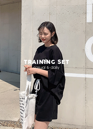 韓国 CEREAL イラストTシャツ＆ウエストゴムパンツ トレーニング 上下セット