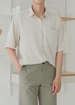 韓国 [カップル/ペアルック] ベーシックフロントポケットシャツ