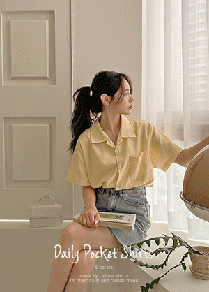 韓国 リネンセミクロップド丈オープンカラーシャツ