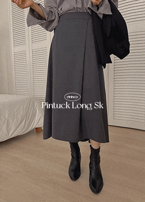 韓国 ピンタックバックゴムフレアロングスカート