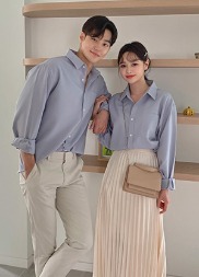 韓国 [カップル/ペアルック] ベーシックワンポケットシャツトップス