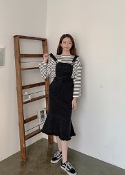 韓国 マーメイドサロペットデニムスカート