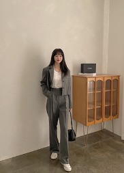 韓国 ベーシックツーピースクロップドカラーネックジャケット