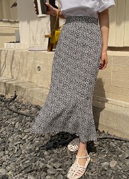 韓国 フラワーマーメイドバックゴムロングスカート