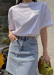 韓国 英文ロゴプリントカジュアルTシャツ