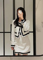 韓国 ツーピースツイード配色ミニスカート
